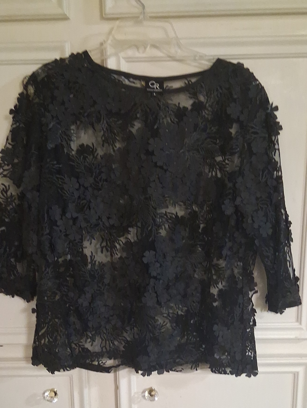 OR Black Floral Appliqué Sheer Blouse 2 Pcs.